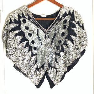 Vintage Pure Silk Butterfly Sequin Top